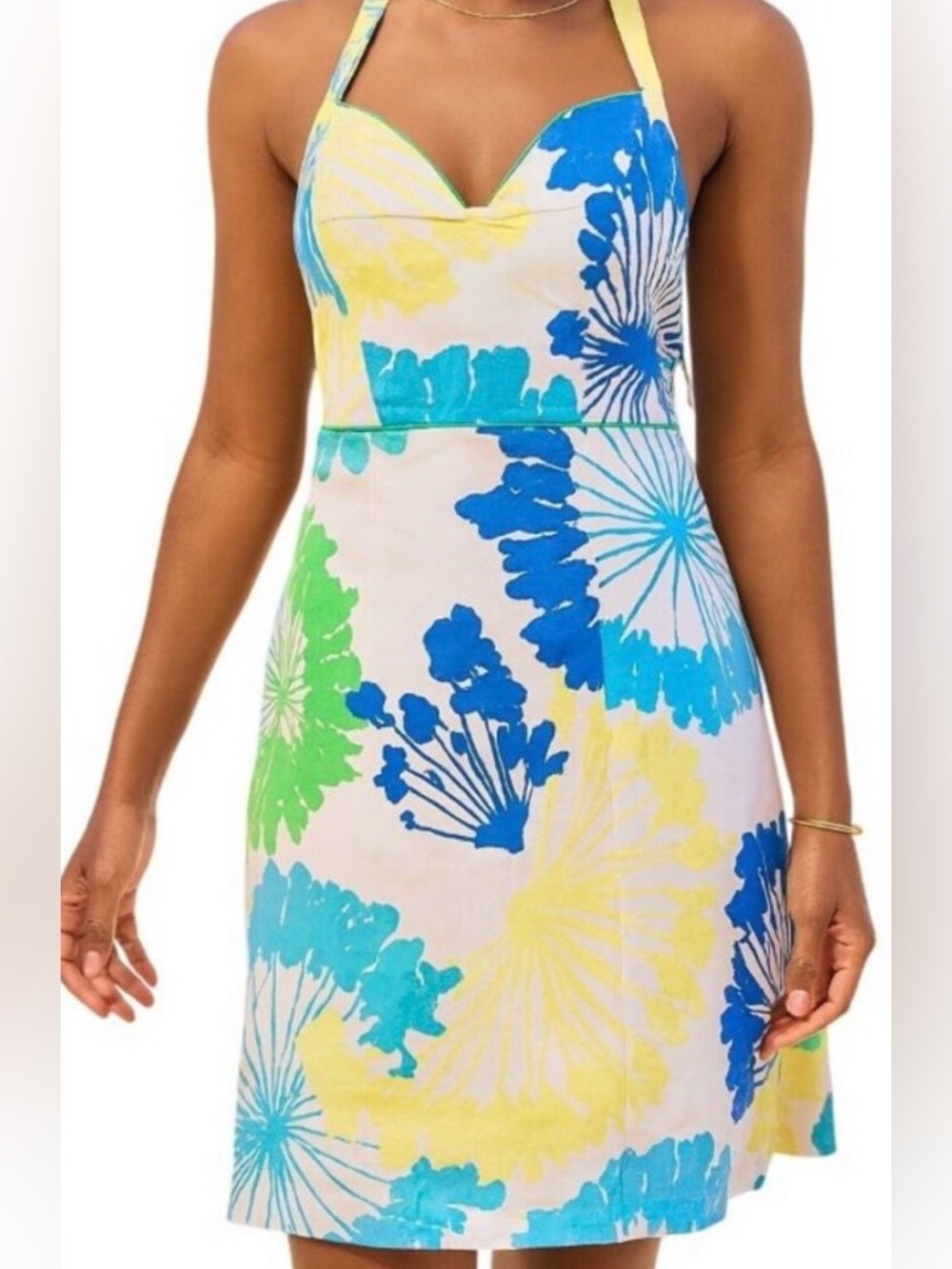 Lilly Pulitzer White Label Floral Halter Sundress in Blue, Green & Yellow